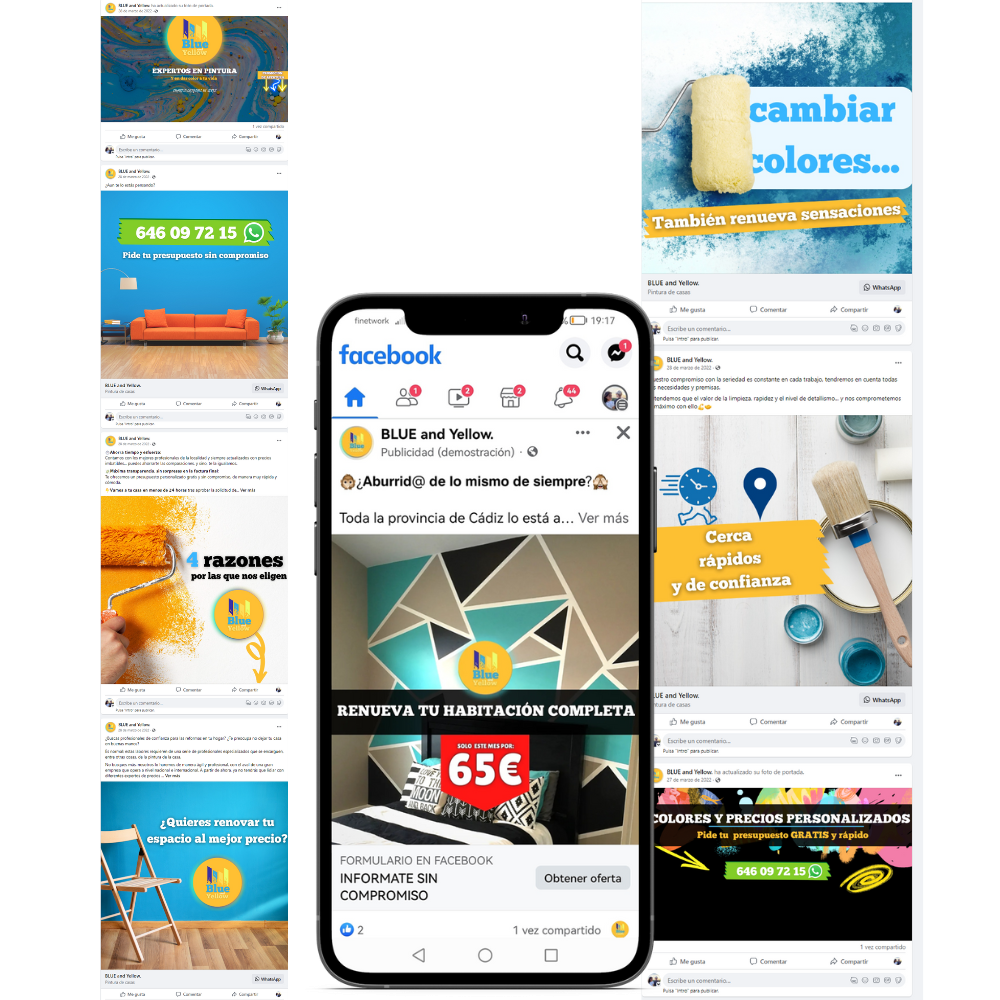 Redes sociales blueandyellow - Trabajo de comunnity manager agencia de marketing digital Rockanroy